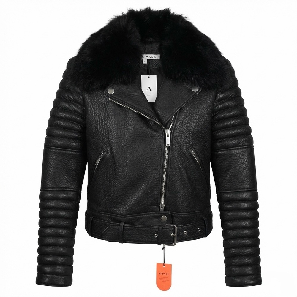 The Arrivals Black Lambskin Leather Women's Moto Jacket Size M